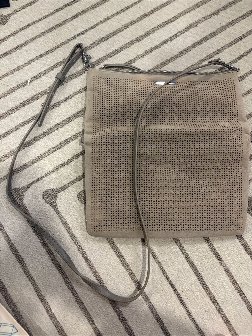 Perforated Convertible Crossbody/Clutch Bag in Taupe and Bronze from Stella &Dot